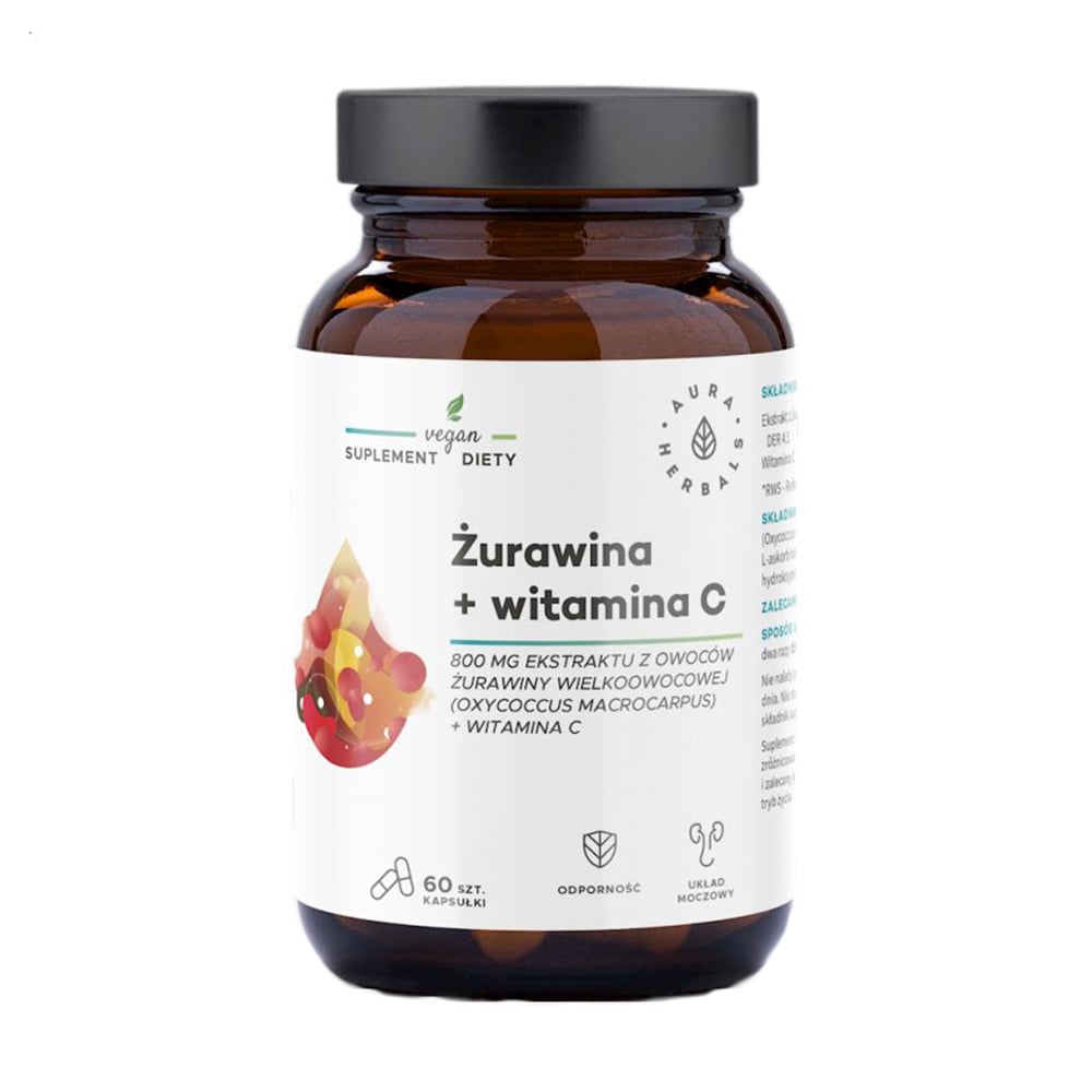 Журавлина Aura Herbals Cranberry 800 мг + Vitamin C з вітаміном C, 60 капсул
